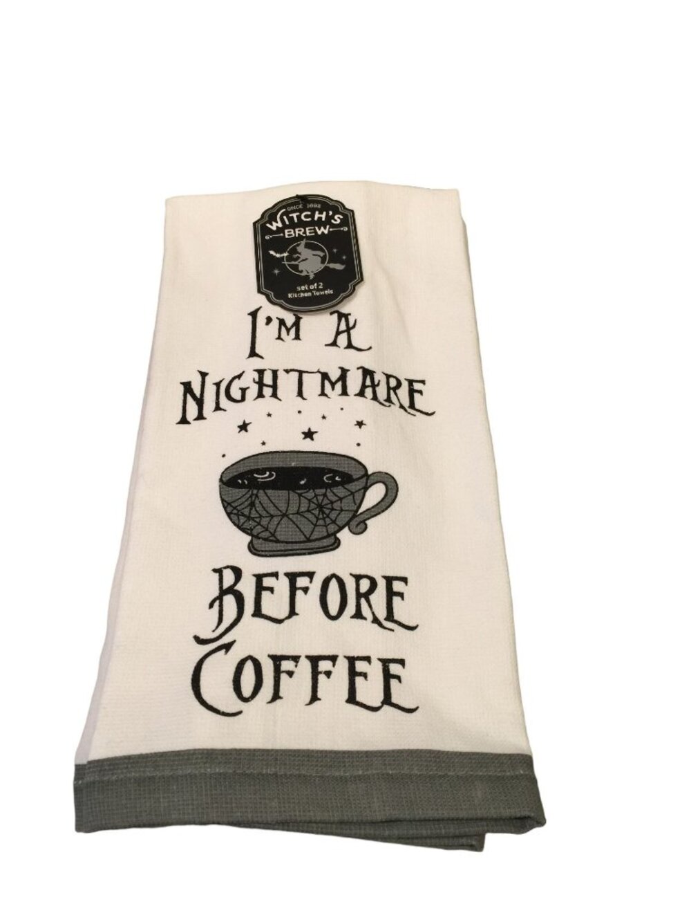 Halloween Witch's Brew Towels I'M A NIGHTMARE BEFORE COFFEE Set of 2